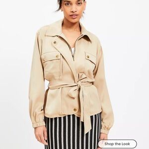 LOFT Tan Tie Waist Utility Jacket with Button Accents